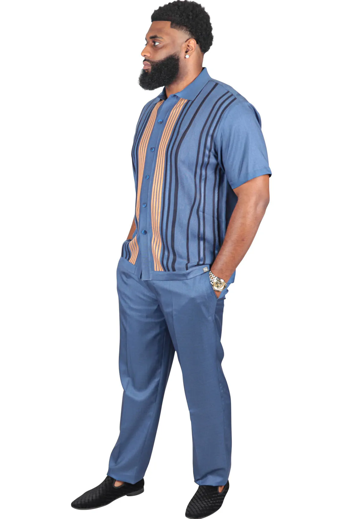 Classic Man 2 Piece Pant Set, Blue/Tan