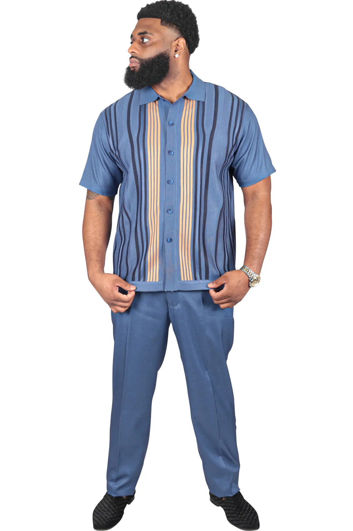 Classic Man 2 Piece Pant Set, Blue/Tan