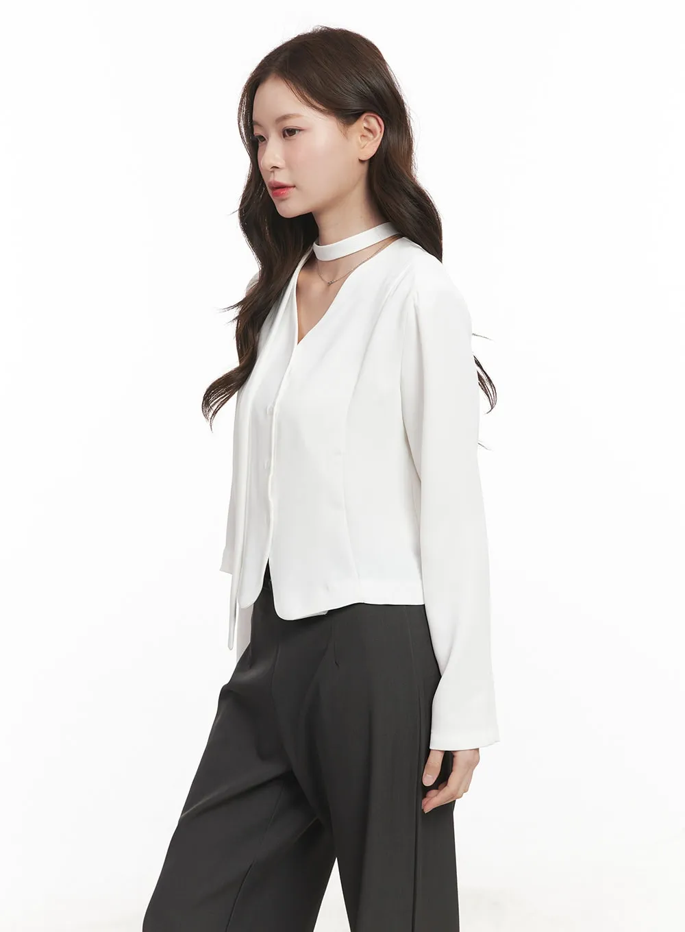 Elegant Buttoned V-Neck Blouse Top CM511