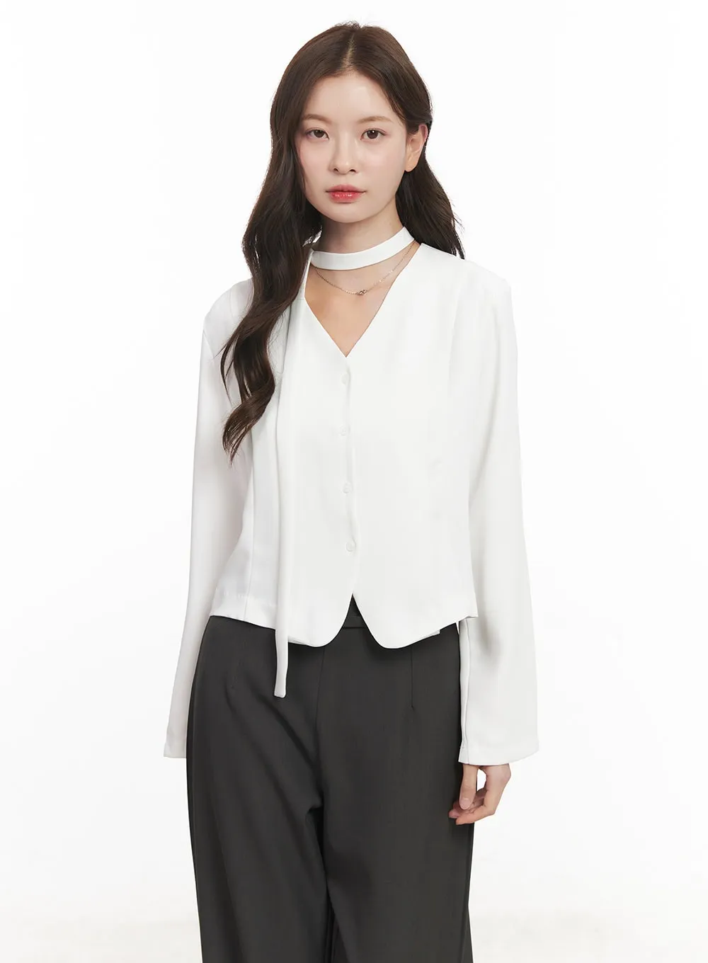 Elegant Buttoned V-Neck Blouse Top CM511