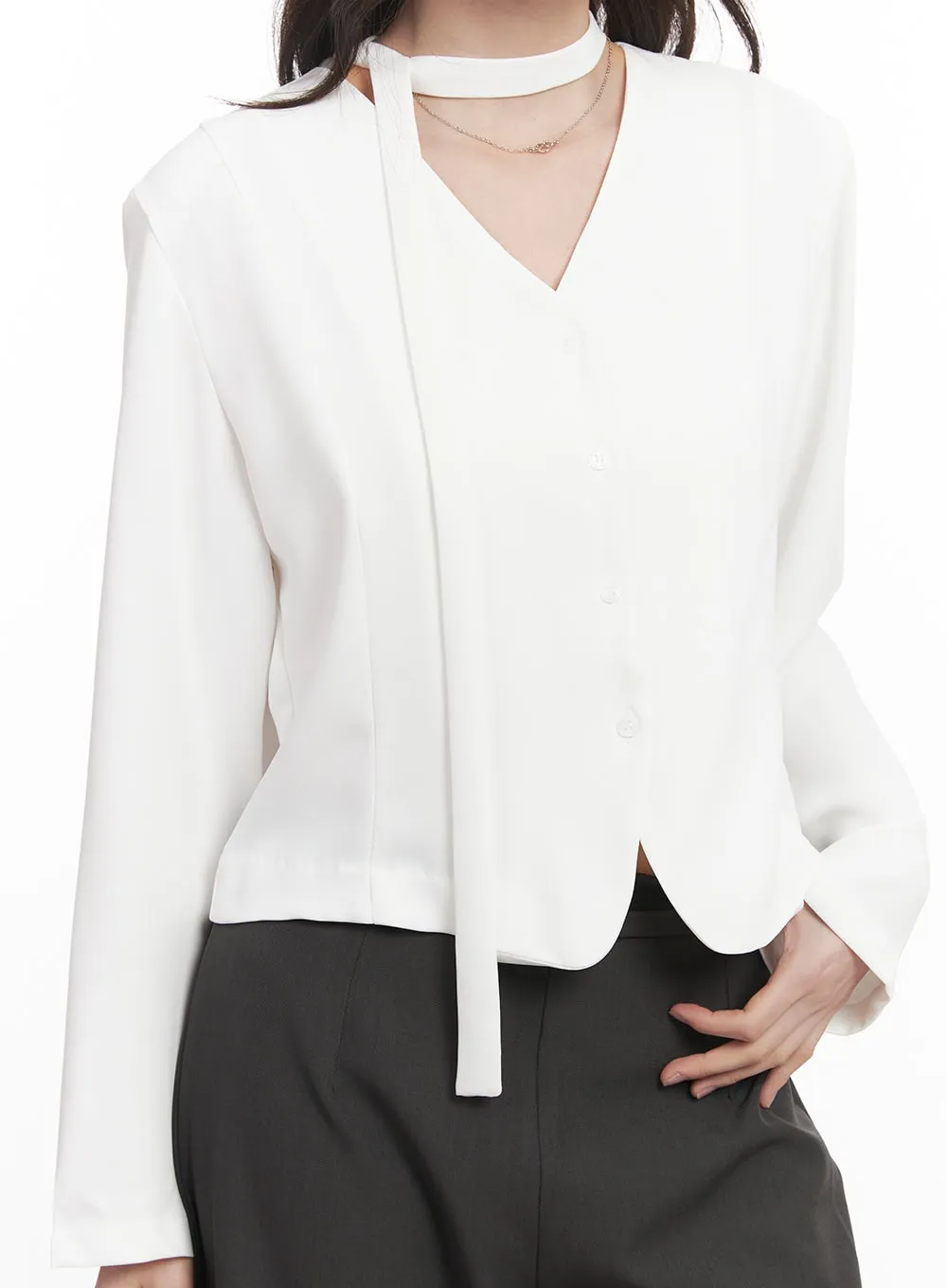 Elegant Buttoned V-Neck Blouse Top CM511