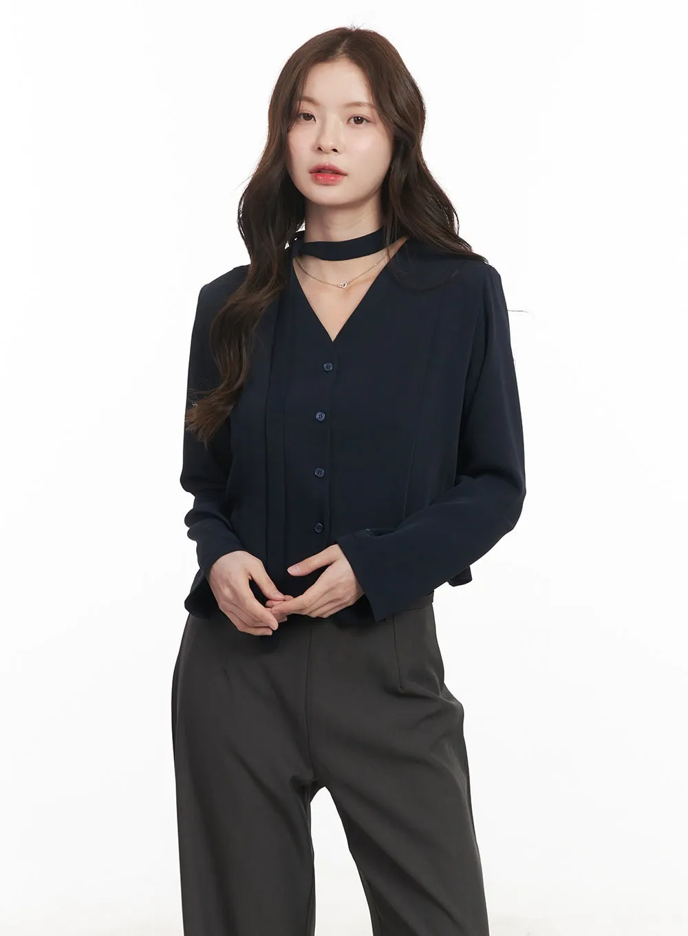 Elegant Buttoned V-Neck Blouse Top CM511