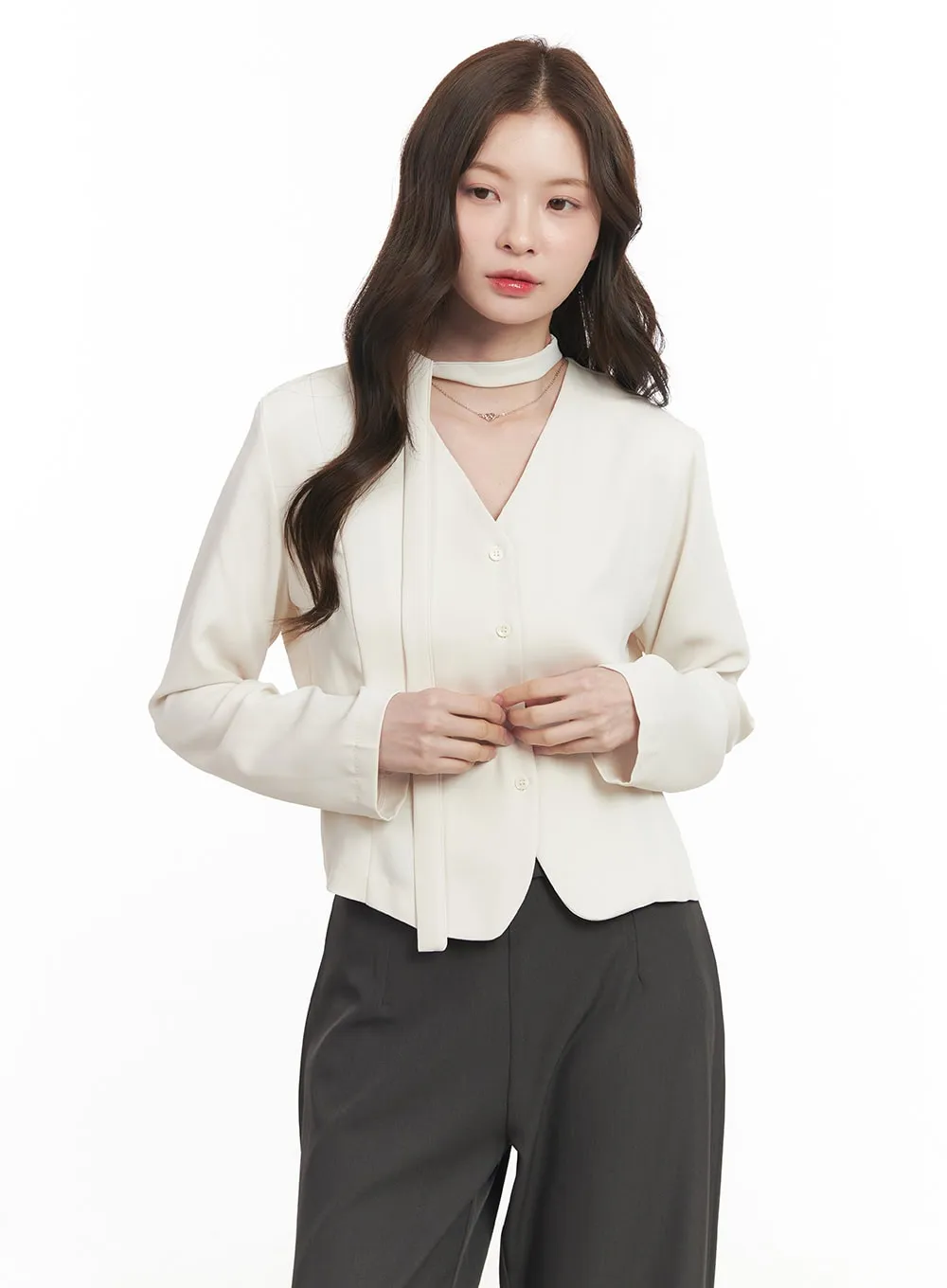 Elegant Buttoned V-Neck Blouse Top CM511