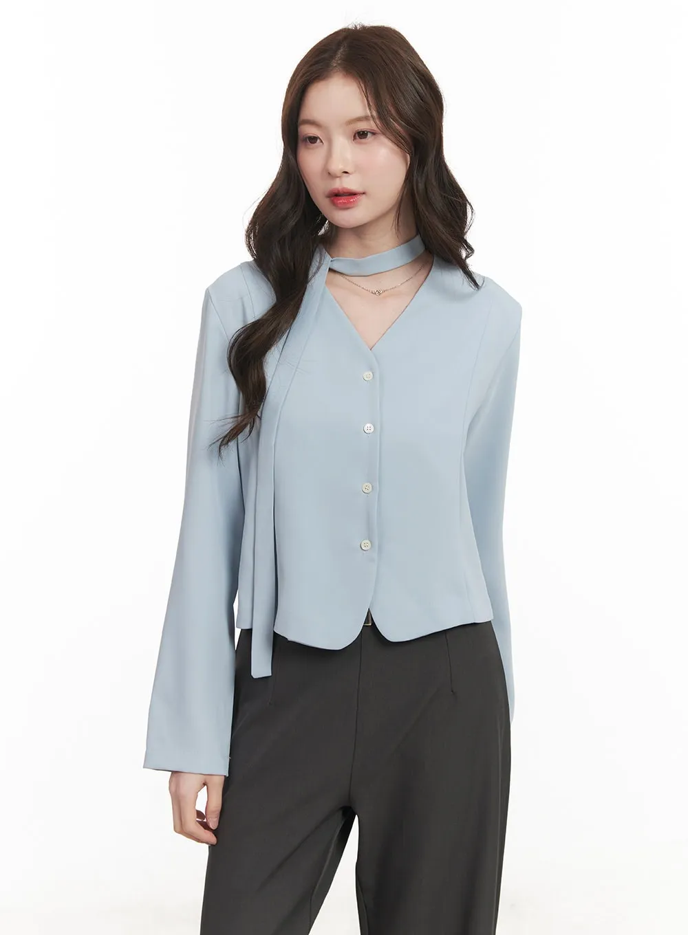 Elegant Buttoned V-Neck Blouse Top CM511