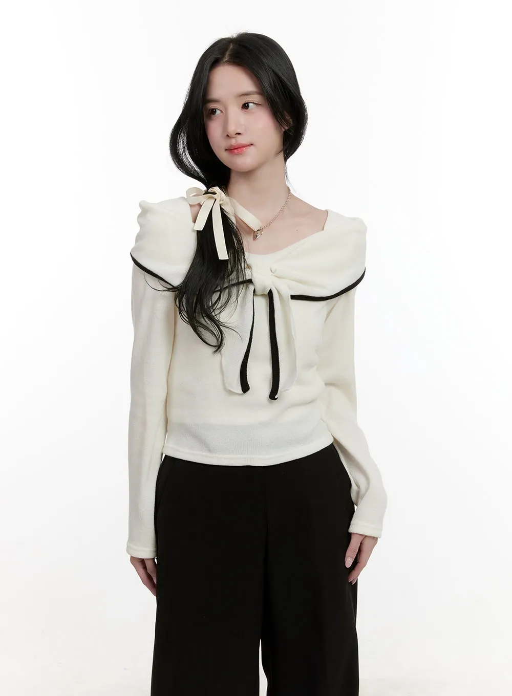 Elegant Ribbon Off-Shoulder Sweater CF527
