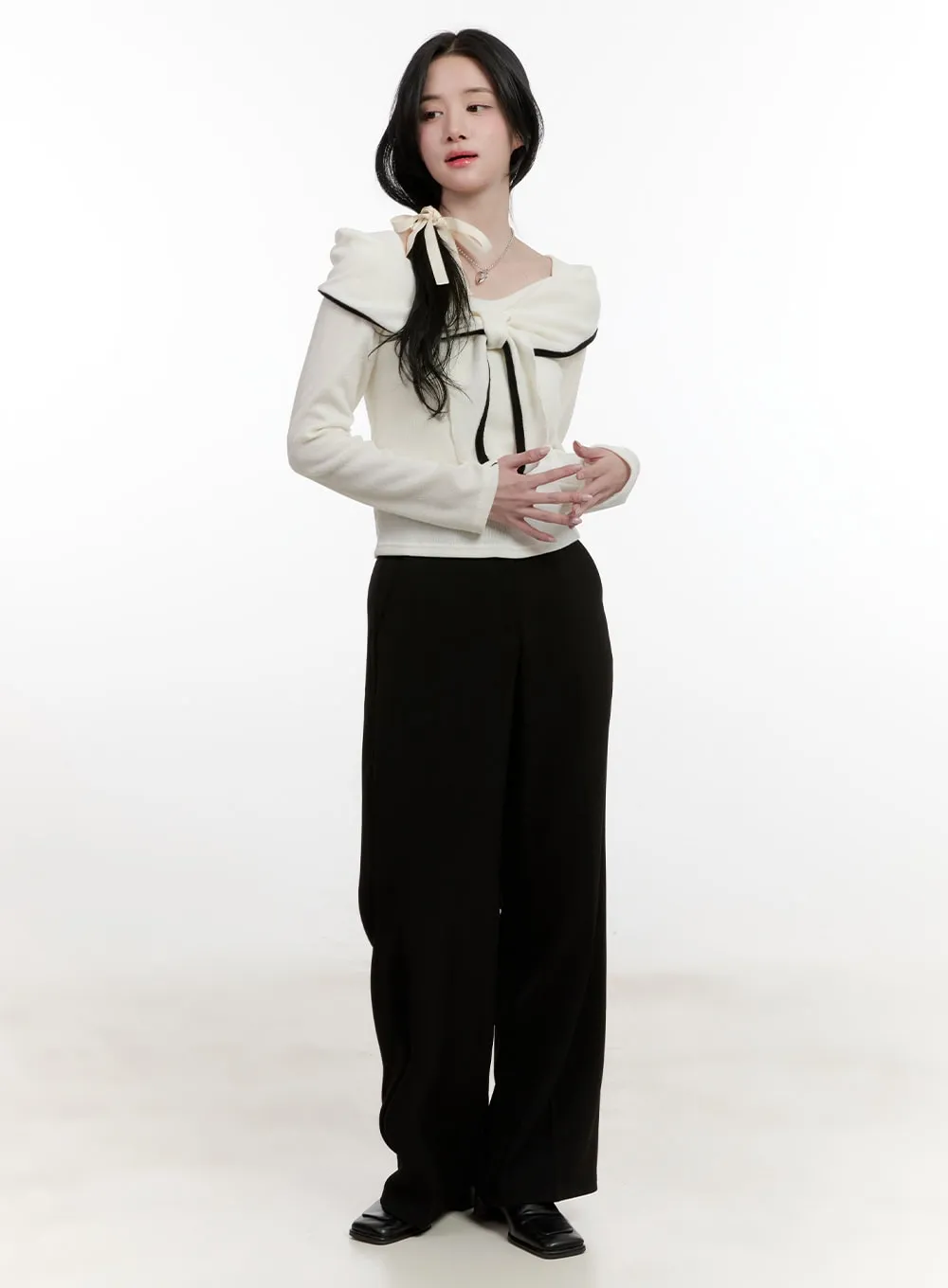 Elegant Ribbon Off-Shoulder Sweater CF527