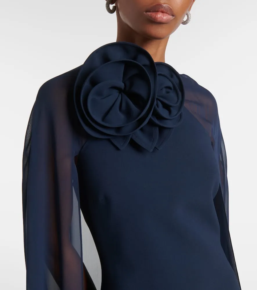 Elie Saab Caped floral-appliqu√É¬© silk-blend cady gown