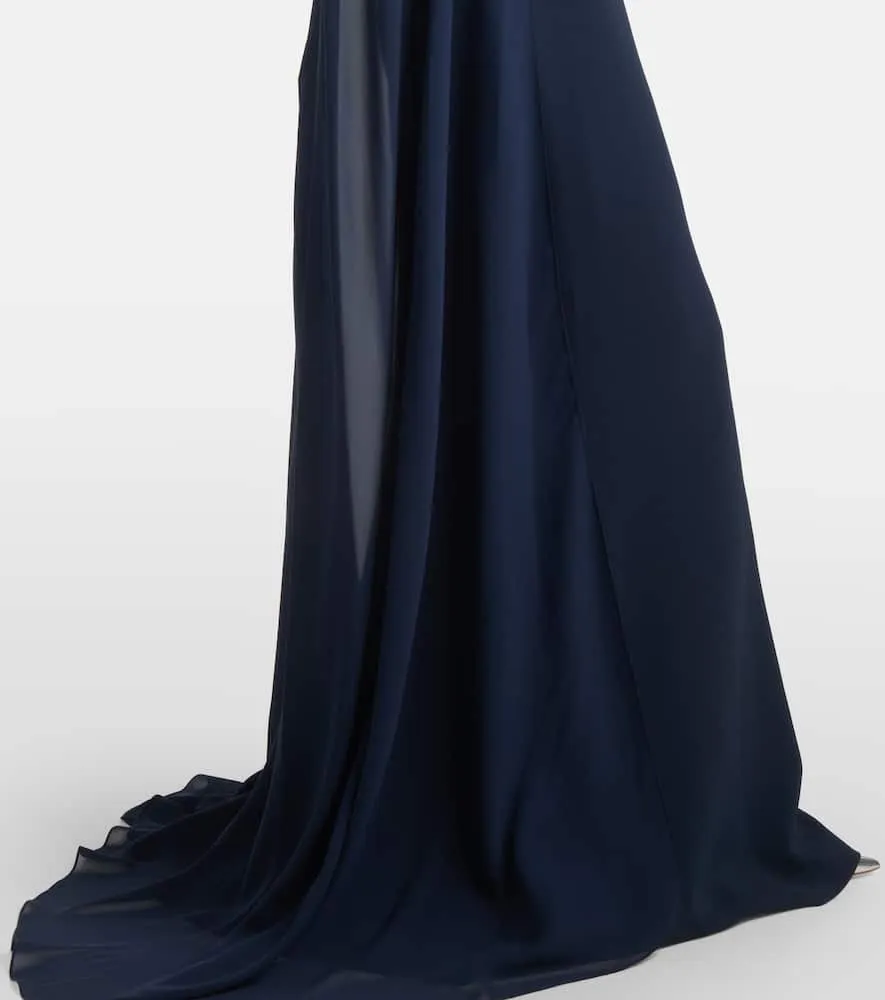 Elie Saab Caped floral-appliqu√É¬© silk-blend cady gown
