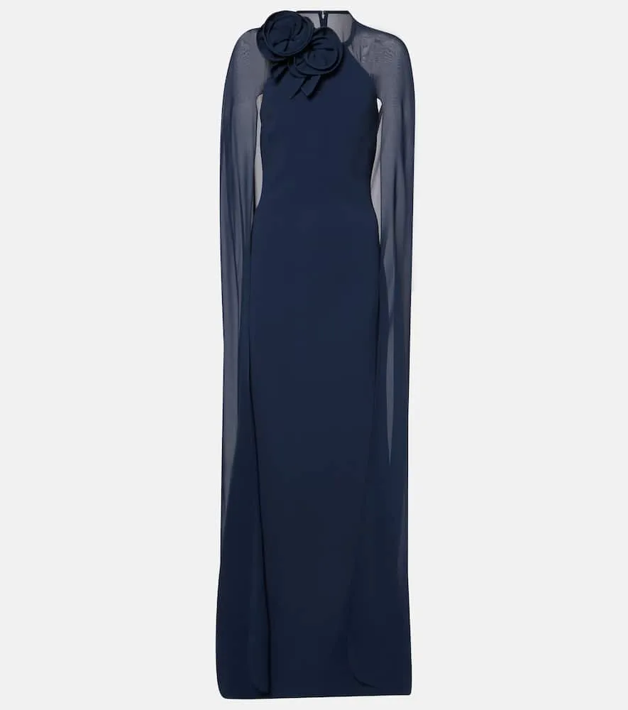 Elie Saab Caped floral-appliqu√É¬© silk-blend cady gown