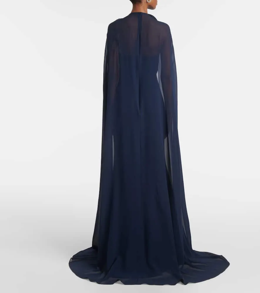 Elie Saab Caped floral-appliqu√É¬© silk-blend cady gown