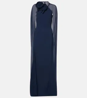 Elie Saab Caped floral-appliqu√É¬© silk-blend cady gown