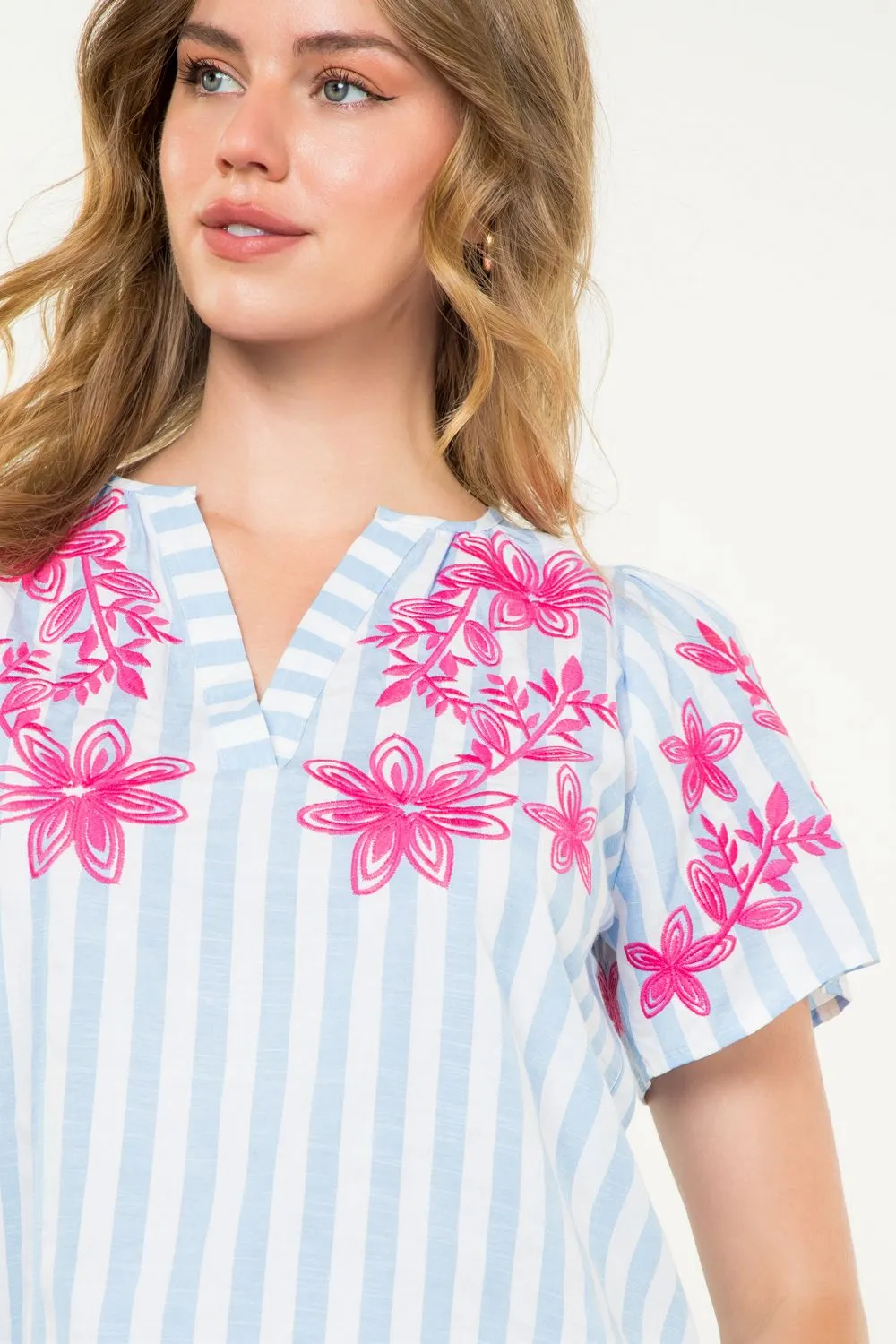 Embroidered Stripe Top by THML
