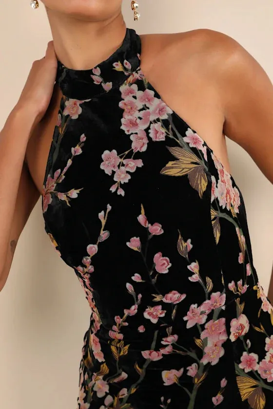 Formal Women's Dresses Fabulous Sleeveless Black Velvet Backless Mermaid Floral Maxi Dress Prom Dress Stores