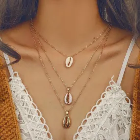 Gold Shell Multi-layer Pendant Necklace