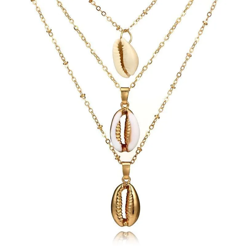 Gold Shell Multi-layer Pendant Necklace
