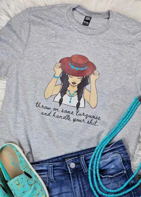 Heather Grey Throw On Some Turquoise Short Sleeve Graphic Tee