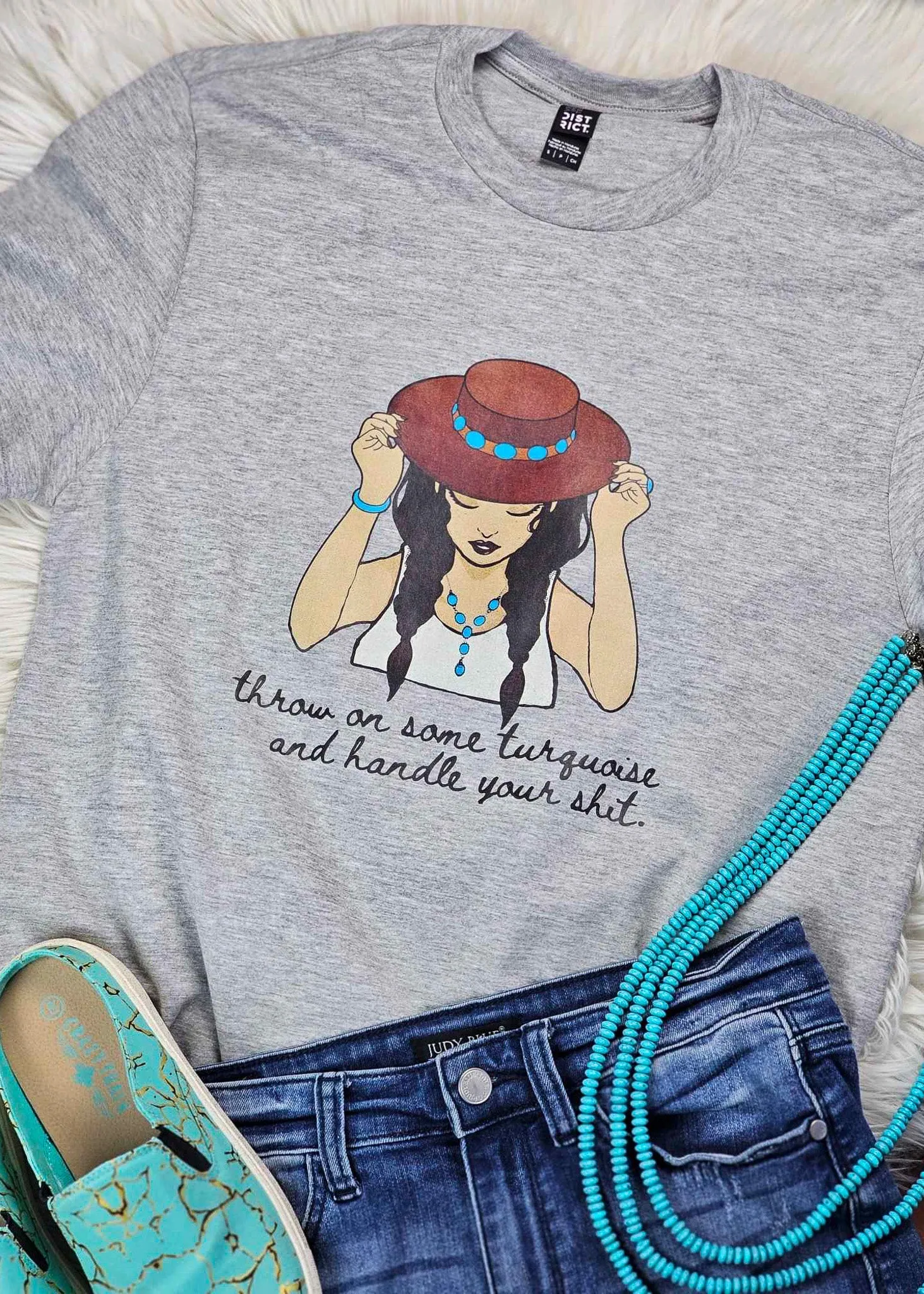 Heather Grey Throw On Some Turquoise Short Sleeve Graphic Tee