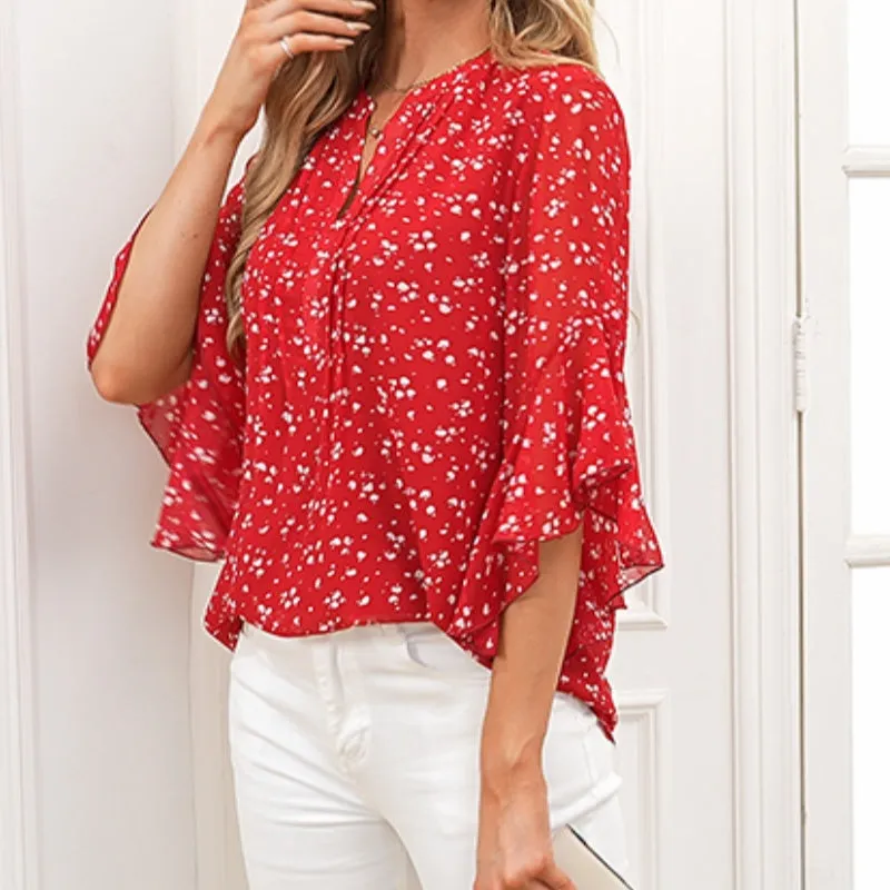 Hot saleWomen's 3/4 Sleeve Chiffon Blouse  Elegant Business Casual Top