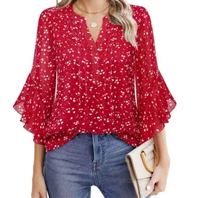 Hot saleWomen's 3/4 Sleeve Chiffon Blouse  Elegant Business Casual Top