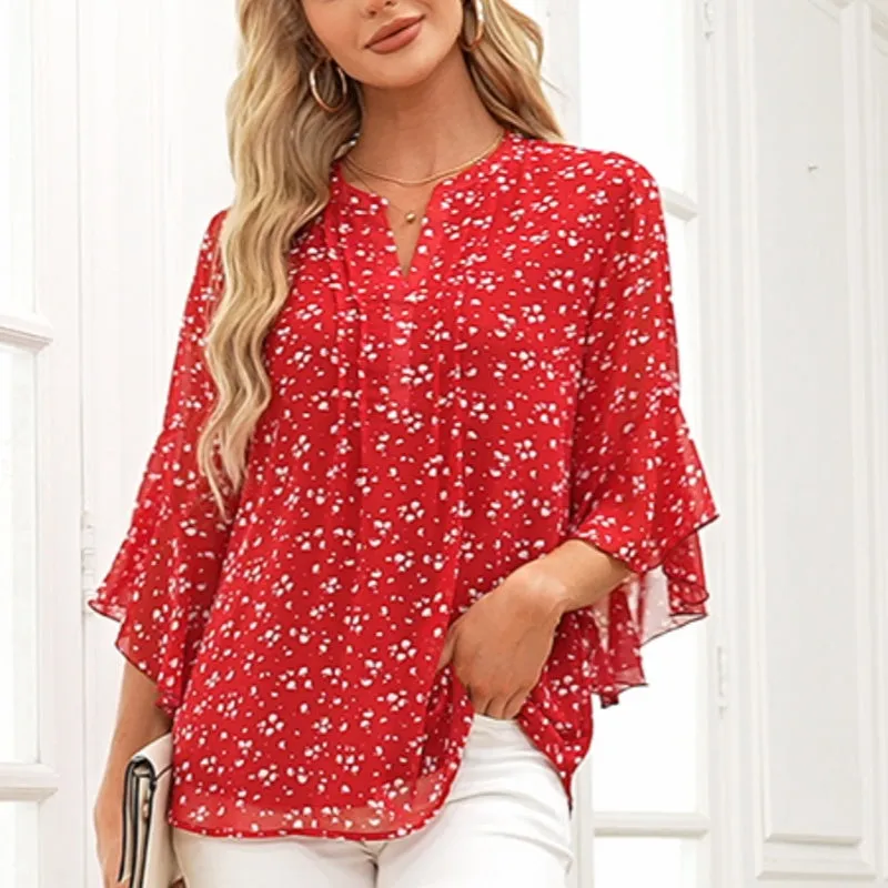 Hot saleWomen's 3/4 Sleeve Chiffon Blouse  Elegant Business Casual Top