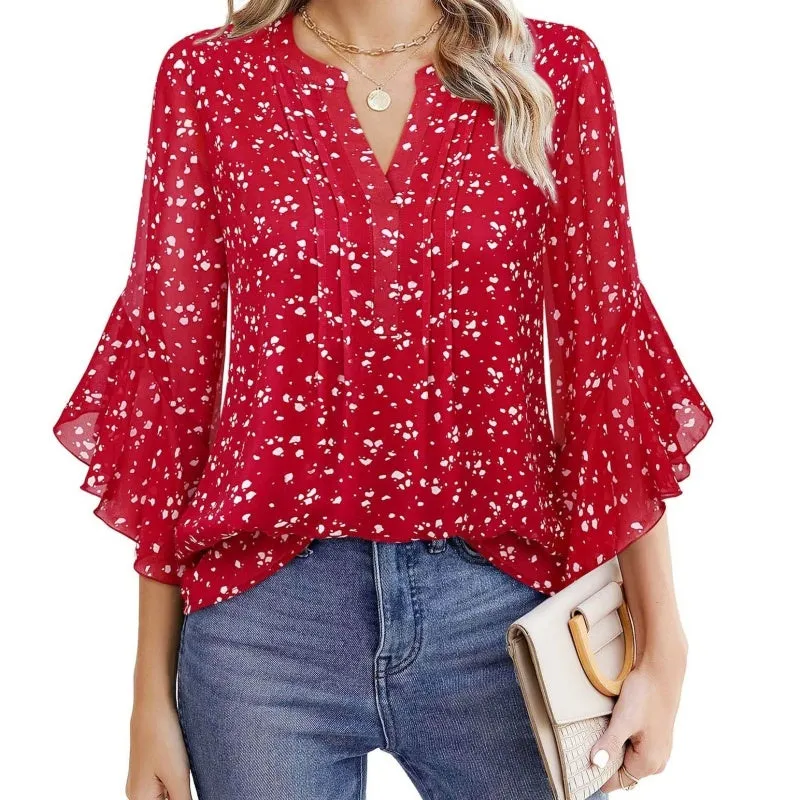 Hot saleWomen's 3/4 Sleeve Chiffon Blouse  Elegant Business Casual Top