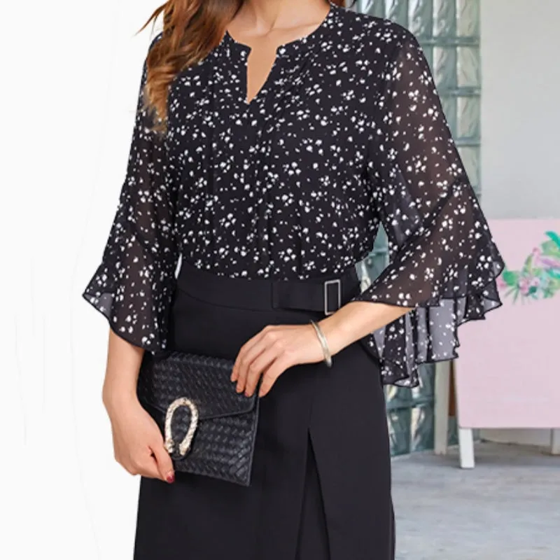 Hot saleWomen's 3/4 Sleeve Chiffon Blouse  Elegant Business Casual Top