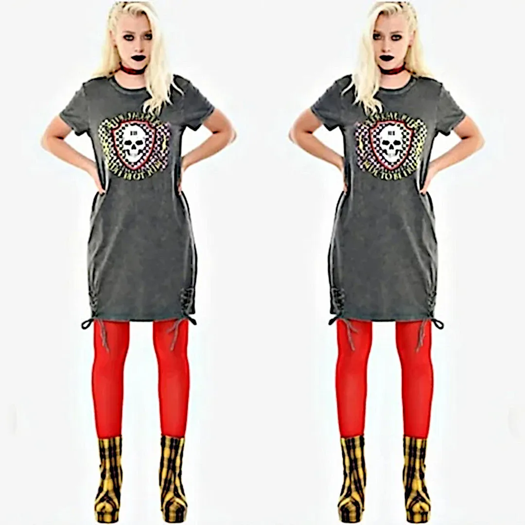 Hot Topic Grey Acid Wash Skull Graphic T-Shirt Dress | Ride Free Tie Dress