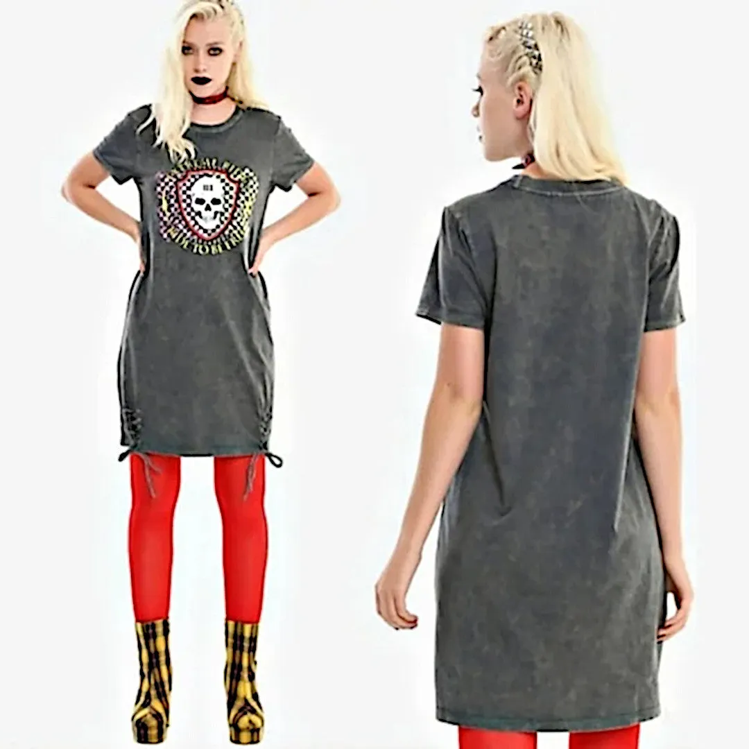 Hot Topic Grey Acid Wash Skull Graphic T-Shirt Dress | Ride Free Tie Dress