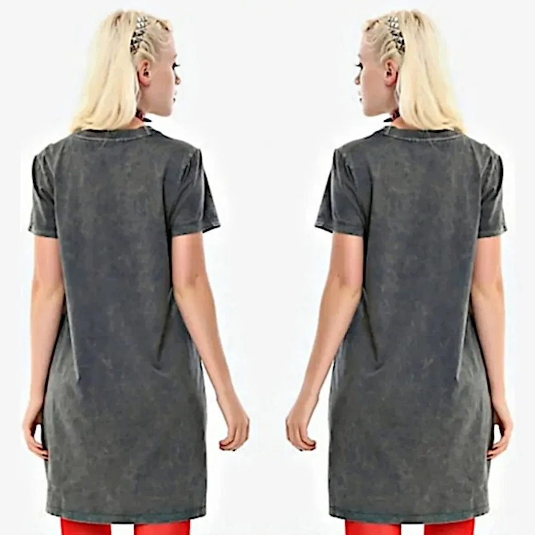 Hot Topic Grey Acid Wash Skull Graphic T-Shirt Dress | Ride Free Tie Dress