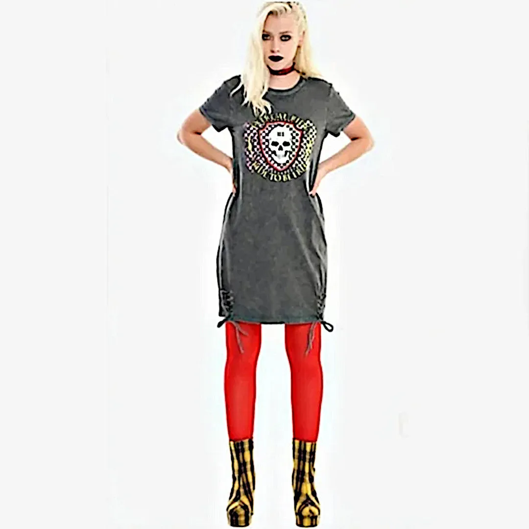 Hot Topic Grey Acid Wash Skull Graphic T-Shirt Dress | Ride Free Tie Dress
