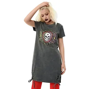 Hot Topic Grey Acid Wash Skull Graphic T-Shirt Dress | Ride Free Tie Dress