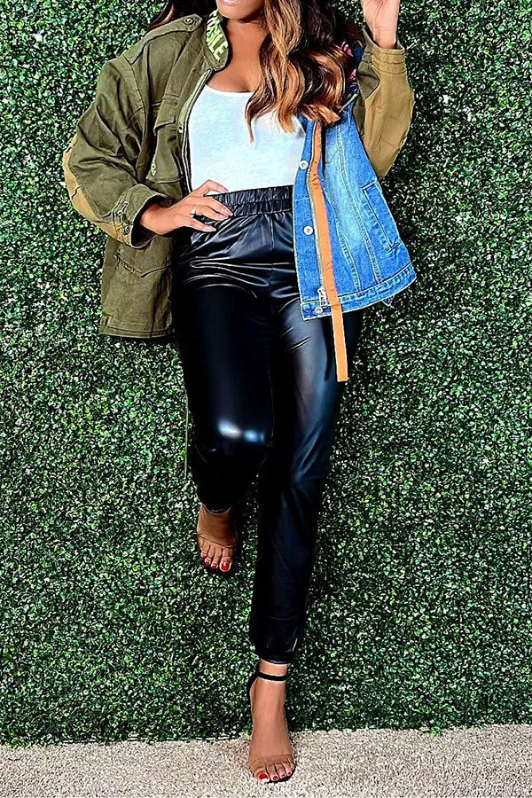 hulianfu Denim Patchwork Urban Irregular Coat