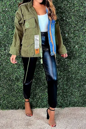 hulianfu Denim Patchwork Urban Irregular Coat