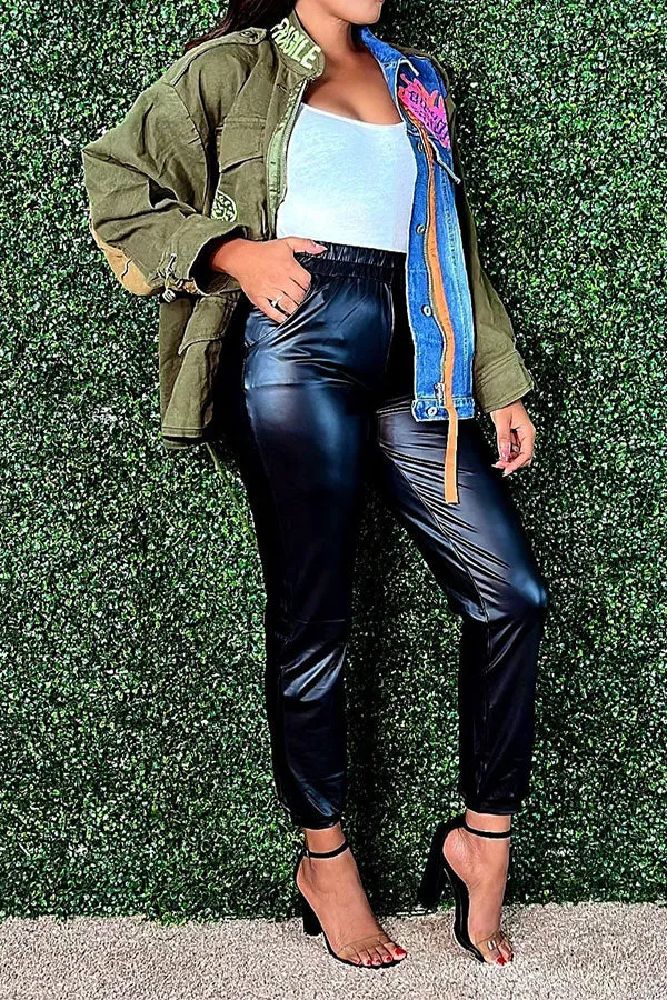 hulianfu Denim Patchwork Urban Irregular Coat