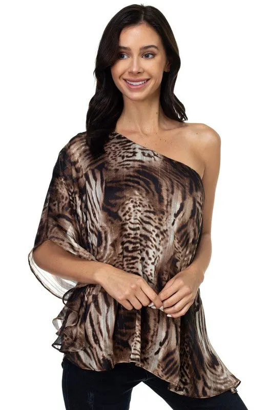 leopard one shoulder top