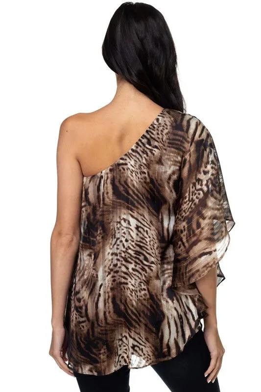 leopard one shoulder top