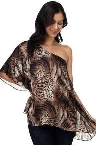 leopard one shoulder top