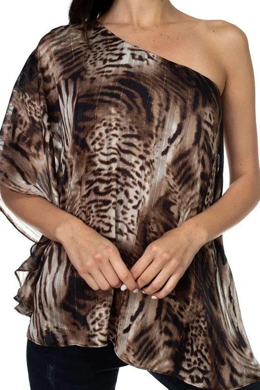 leopard one shoulder top