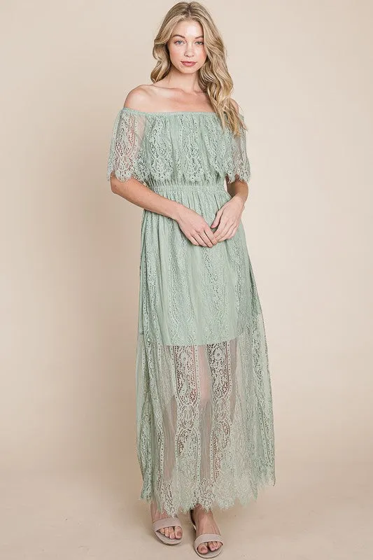 Light Green Lace Woven Maxi Dress