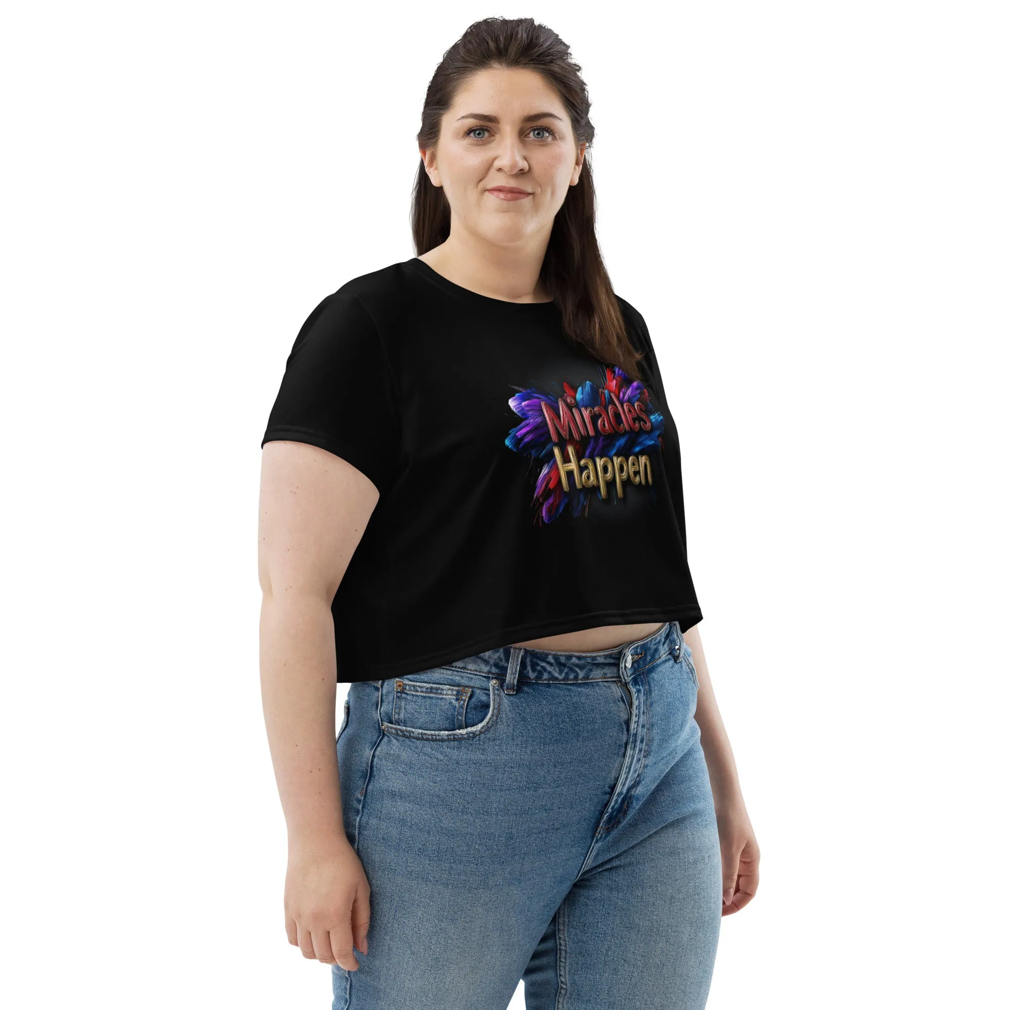 Miracles Happen: Bold Beginnings All-Over Print Crop Tee