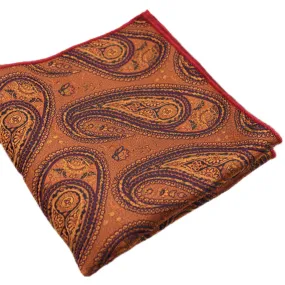 Monarch Orange / Tyrian Purple Paisley Pocket Square - [2017 Spring]