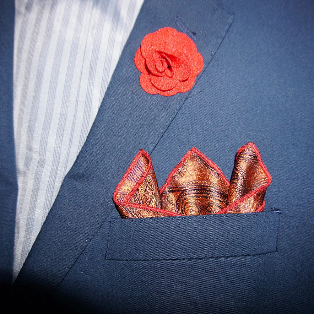 Monarch Orange / Tyrian Purple Paisley Pocket Square - [2017 Spring]