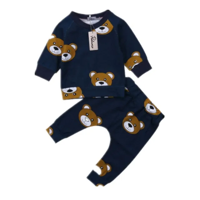 Newborn Toddler Kids Baby Boy Clothes T shirt Hoodies  Long Pants Long Sleeve 2pcs Outfts Home Baby Clothes Set