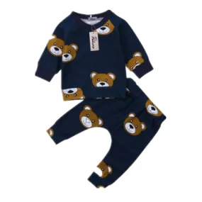 Newborn Toddler Kids Baby Boy Clothes T shirt Hoodies  Long Pants Long Sleeve 2pcs Outfts Home Baby Clothes Set