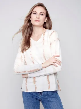 Printed V-Neck Sweater - Light Grey