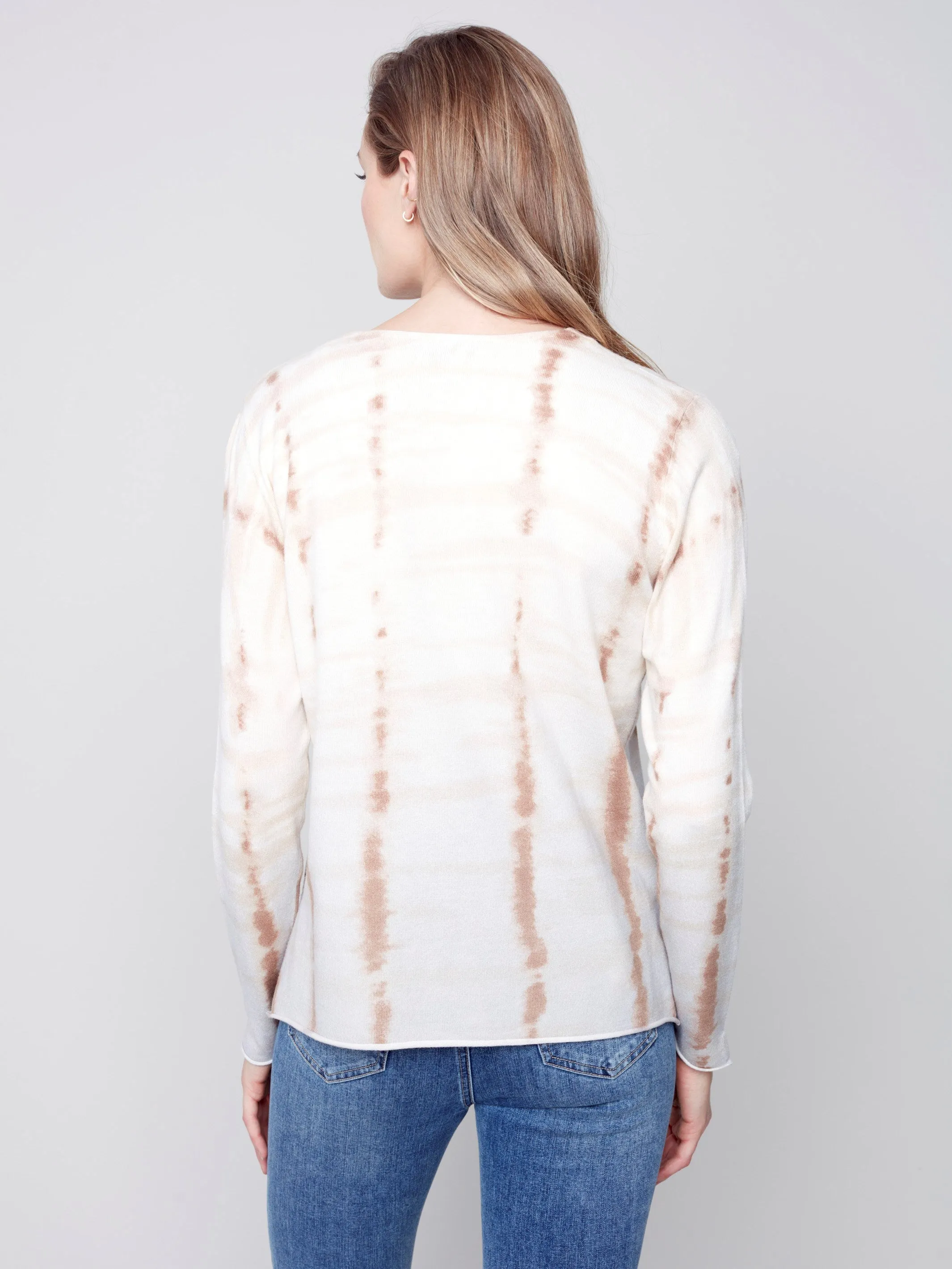 Printed V-Neck Sweater - Light Grey