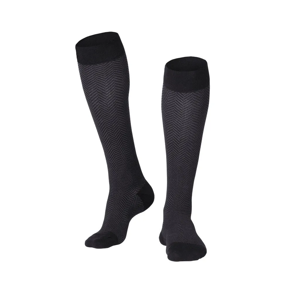 TOUCH Compression Socks for Men, 20-30 mmHg, Pattern Styling, Cotton, 1 pair, Black