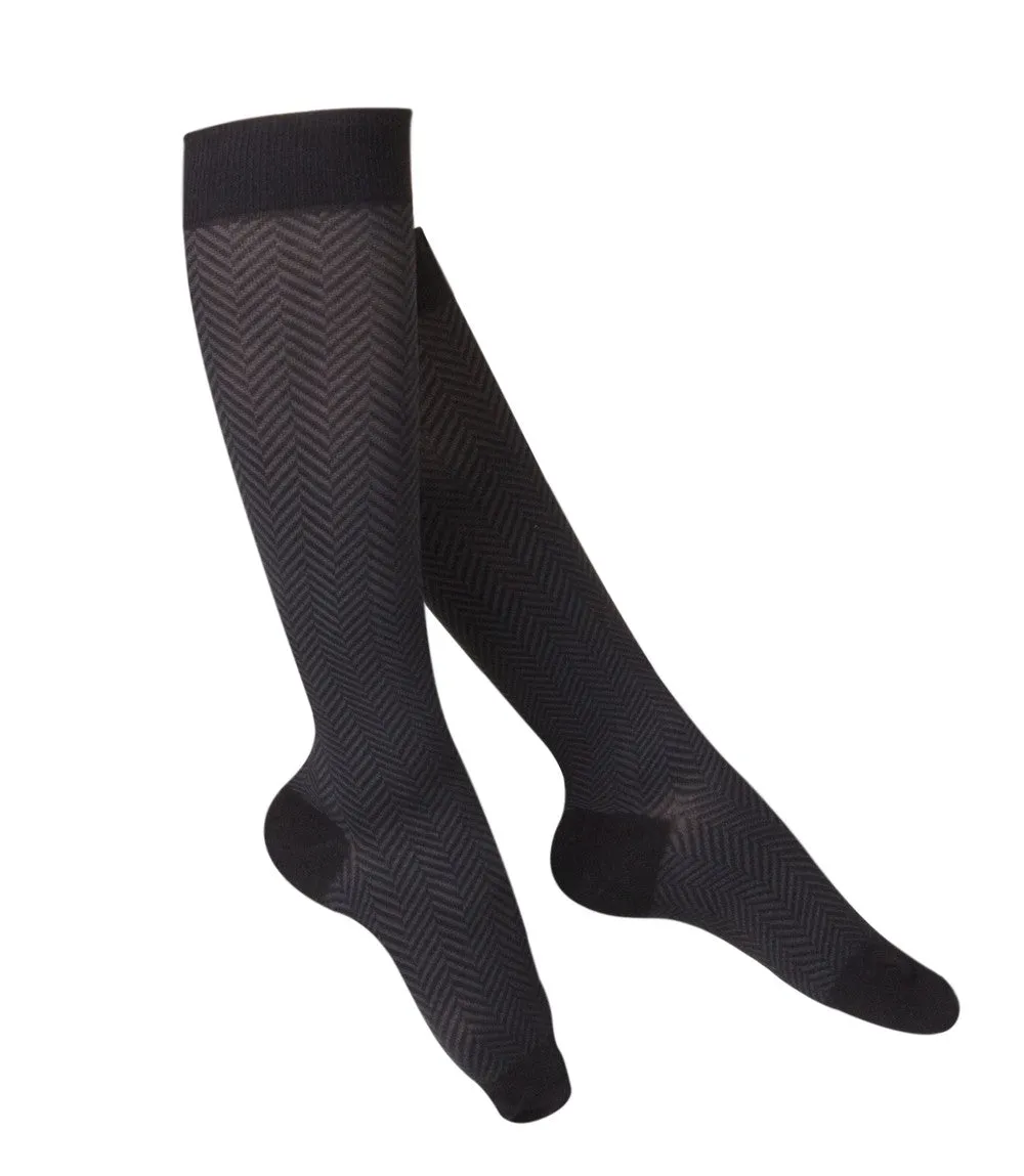TOUCH Compression Socks for Women, 20-30 mmHg, Pattern Styling, Cotton, 1 pair, Black