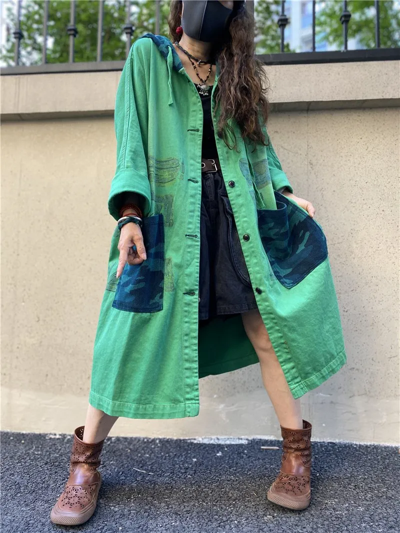 Vintage Plus Sizes Green Long Trenchcoat