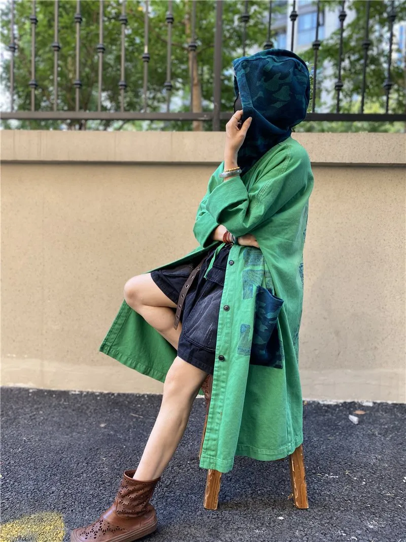Vintage Plus Sizes Green Long Trenchcoat